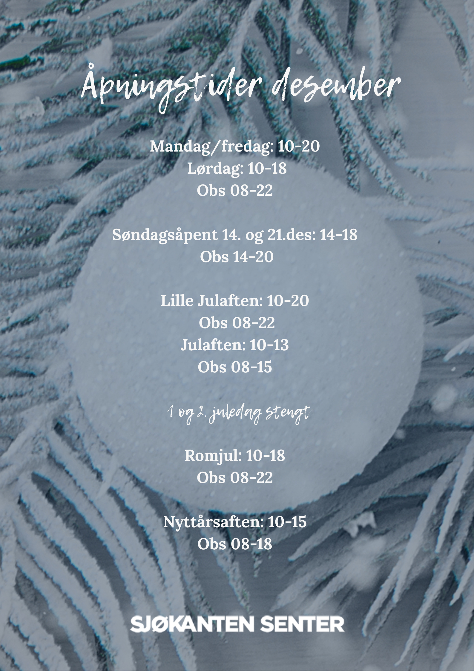 Åpningstider i desember på Sjøkanten